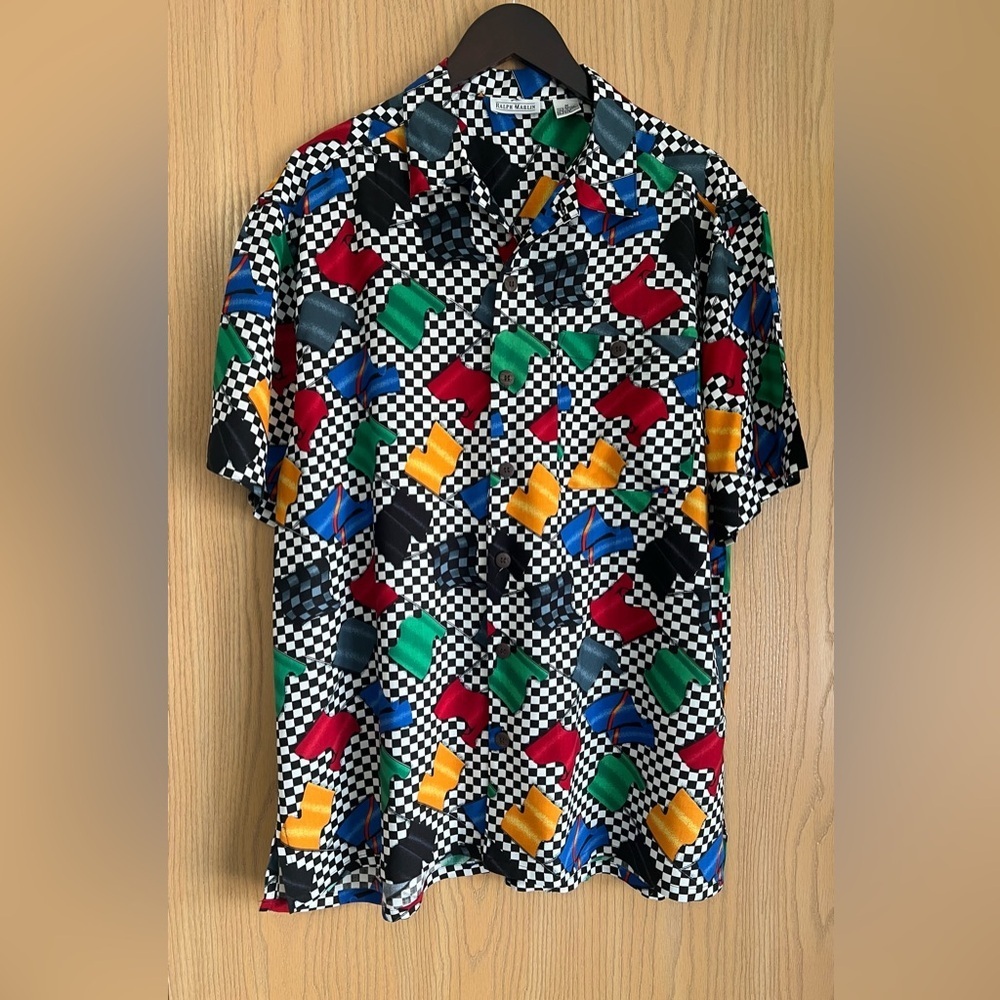 Ralph Marlin | Mens SZ M | Vintage Racing Shirt Checkered Flags | Short Sleeve